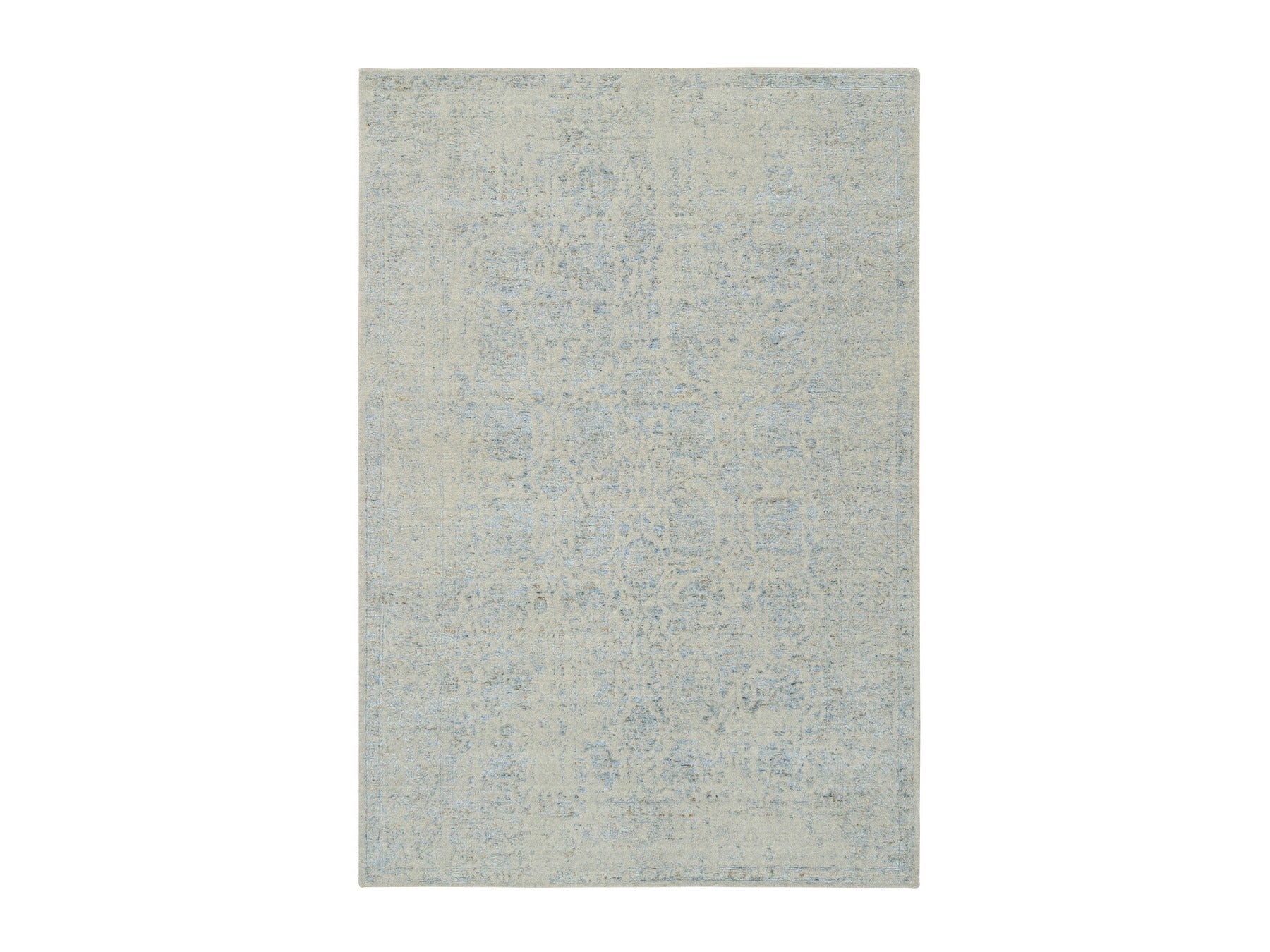 Tabriz Transitional hand-knotted wool/silk rug in Blue, 6'2" x 9' — SKU O064549
