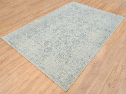 Tabriz Transitional hand-knotted wool/silk rug in Blue, 6'2" x 9' — SKU O064549 (view 3)