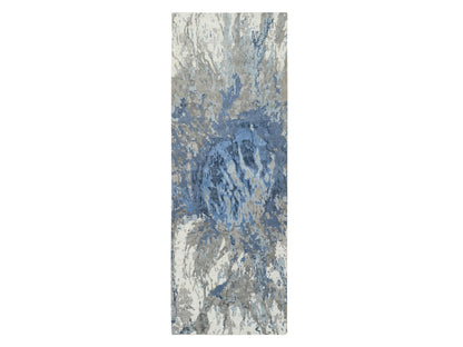 Blue 4'2" x 11'9" Modern and Contemporary Hand knotted Wool/Silk Rug - Sku: O064551