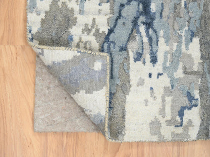 Blue 4'2" x 11'9" Modern and Contemporary Hand knotted Wool/Silk Rug - Sku: O064551