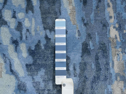 Blue 4'2" x 11'9" Modern and Contemporary Hand knotted Wool/Silk Rug - Sku: O064551