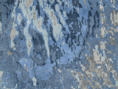 Blue 4'2" x 11'9" Modern and Contemporary Hand knotted Wool/Silk Rug - Sku: O064551