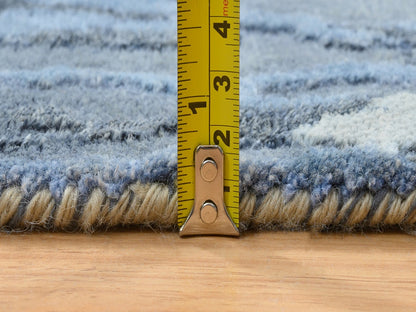Blue 4'2" x 11'9" Modern and Contemporary Hand knotted Wool/Silk Rug - Sku: O064551