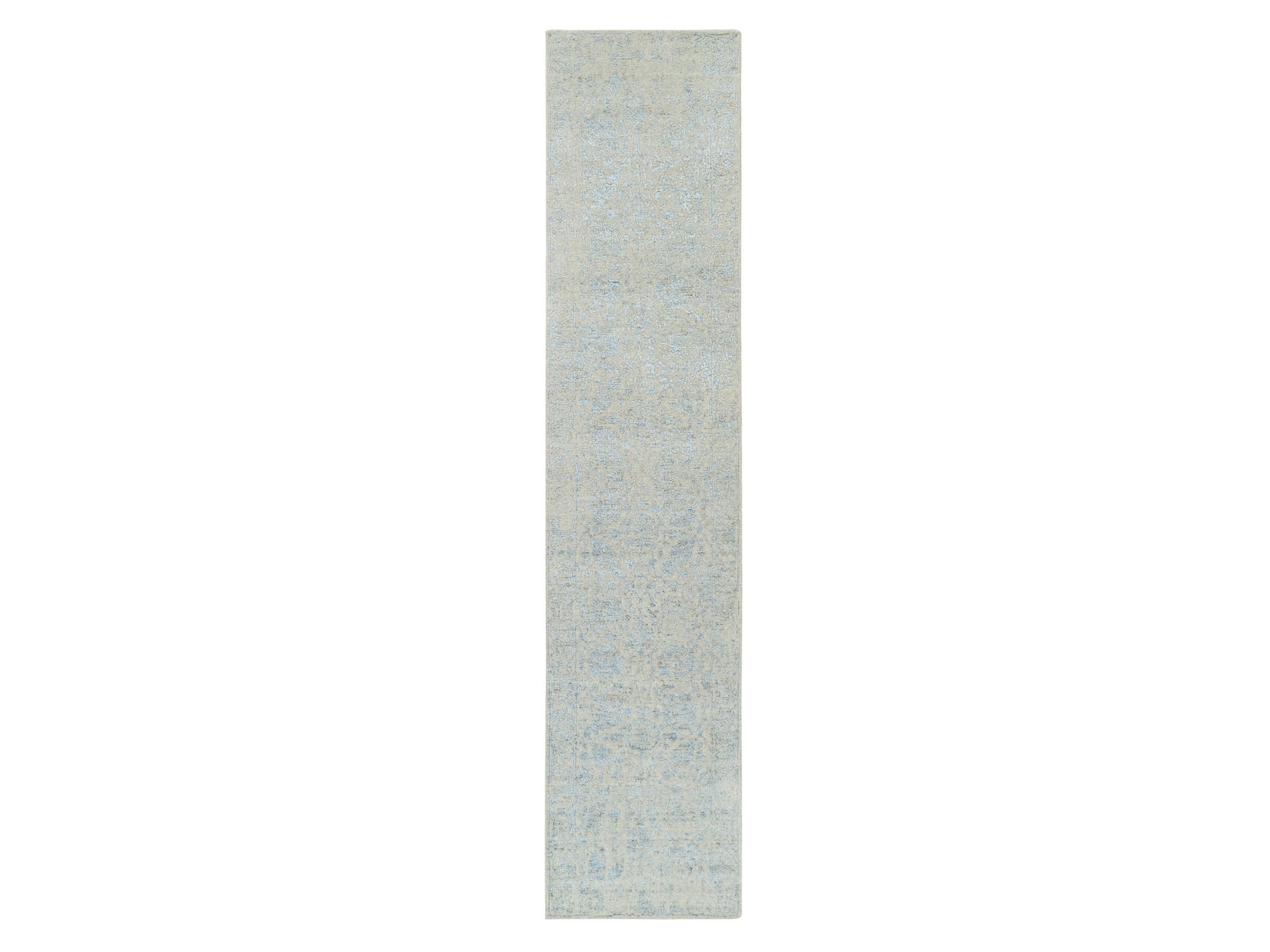 Tabriz Transitional hand-knotted wool/silk runner in Blue, 2'7" x 12' — SKU O064552