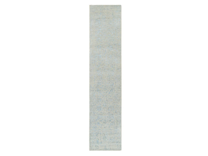Blue 2'7" x 12'0" Transitional Handloom Wool/Silk Rug - Sku: O064552
