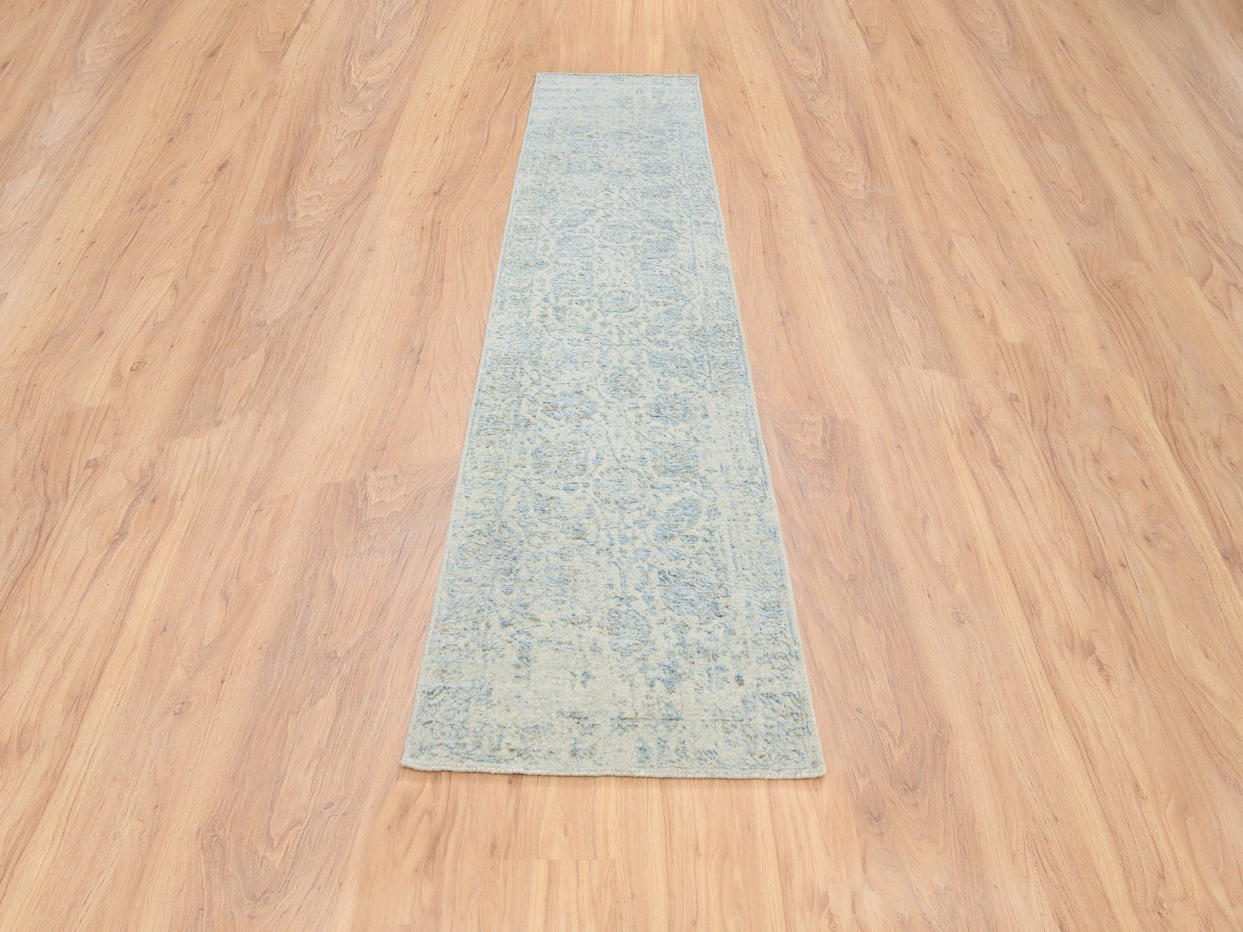 Tabriz Transitional hand-knotted wool/silk runner in Blue, 2'7" x 12' — SKU O064552 (view 2)
