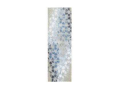 Grey 2'6" x 8'0" Modern / Contemporary Hand knotted Wool/Silk Rug - Sku: O064554