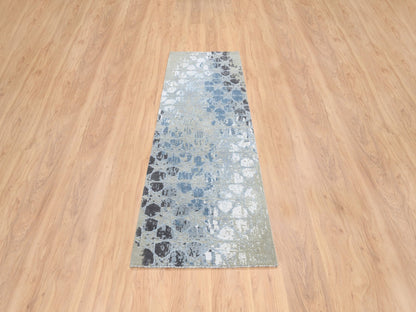 Modern / Contemporary hand-knotted wool/silk runner in Gray, 2'6" x 8' — SKU O064554 (view 2)