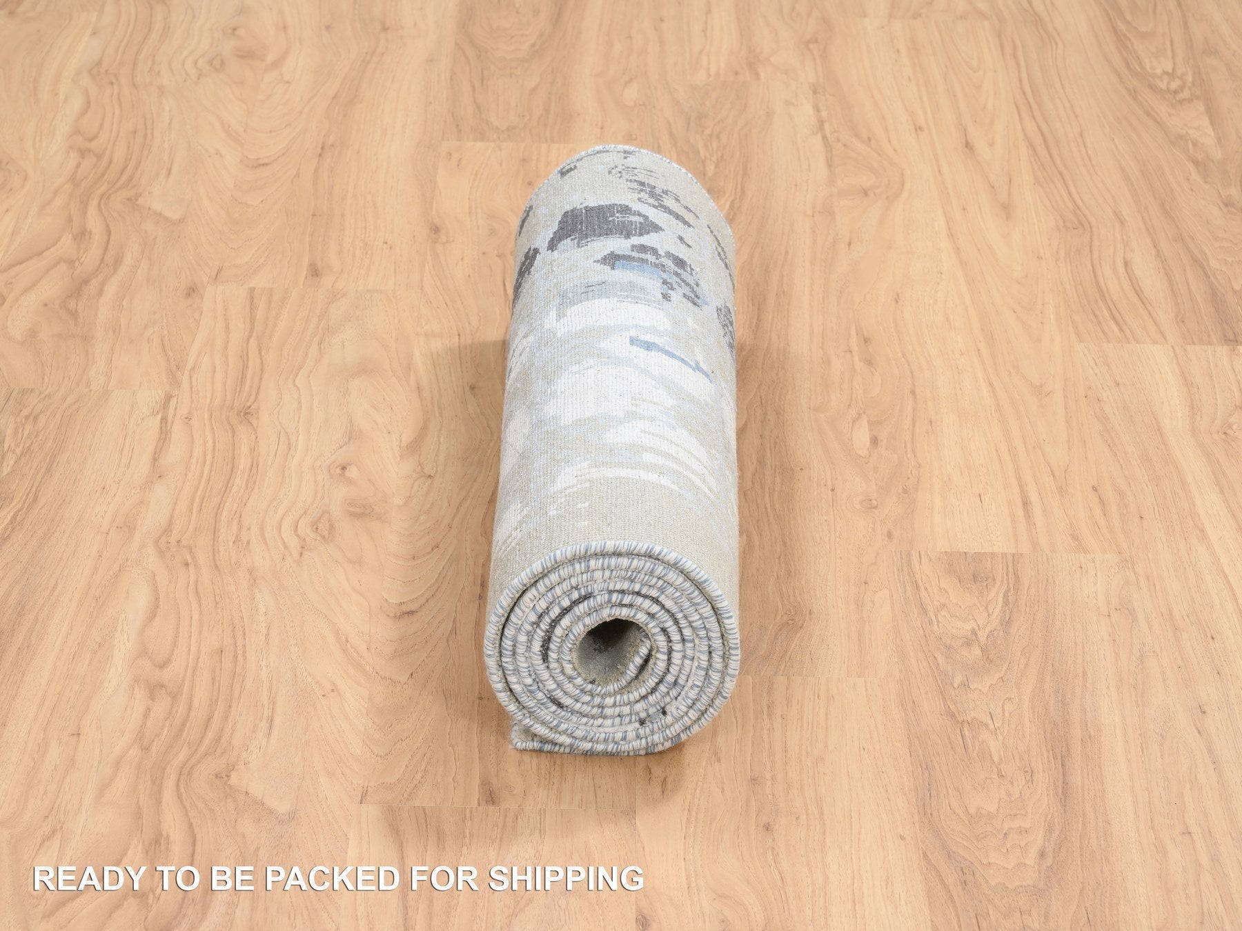 Modern / Contemporary hand-knotted wool/silk runner in Gray, 2'6" x 8' — SKU O064554 (view 6)