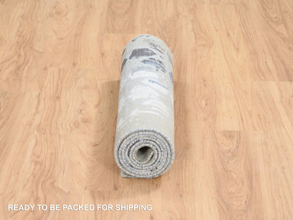 Modern / Contemporary hand-knotted wool/silk runner in Gray, 2'6" x 8' — SKU O064554 (view 6)