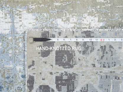 Modern / Contemporary hand-knotted wool/silk runner in Gray, 2'6" x 8' — SKU O064554 (view 8)
