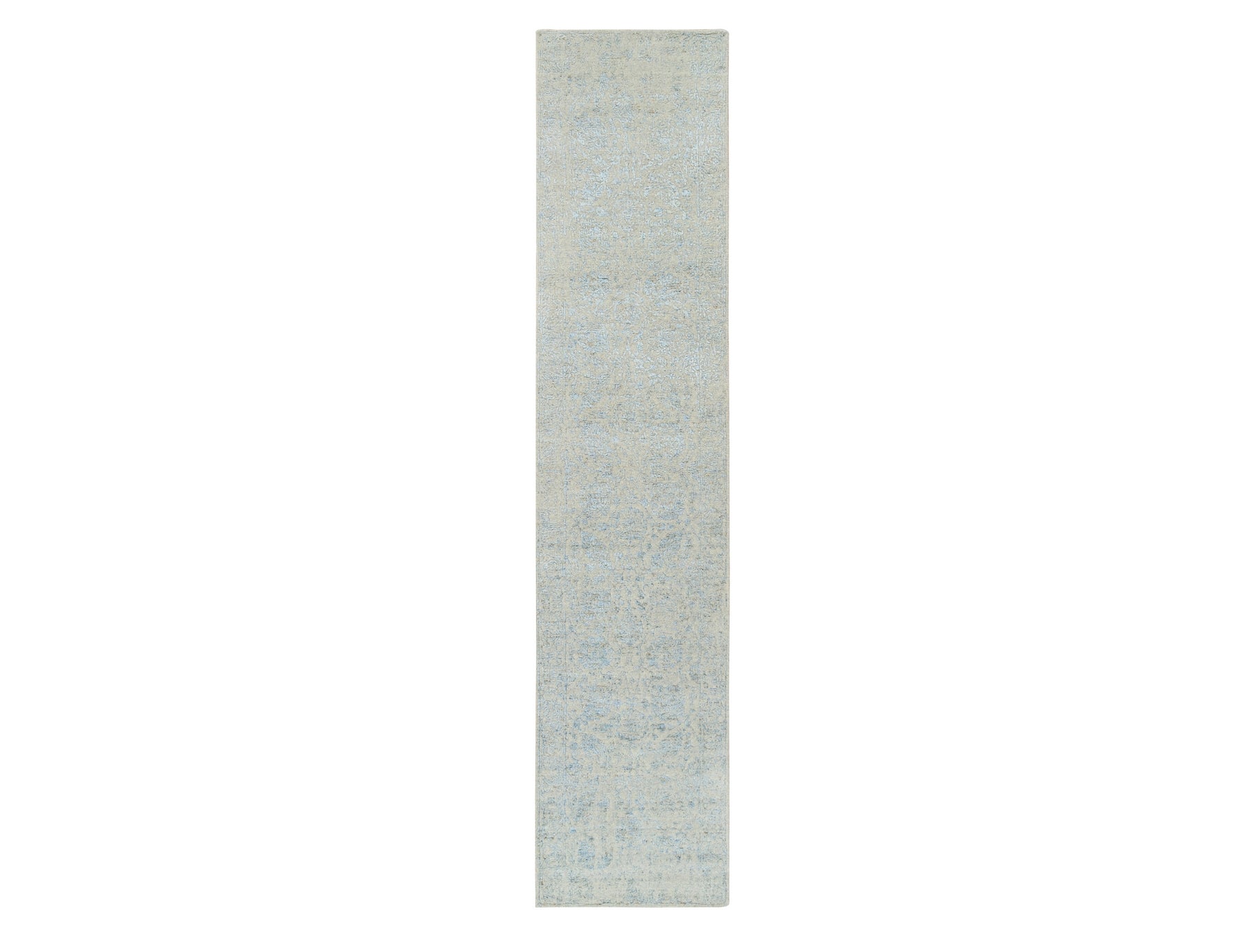 Tabriz Transitional hand-knotted wool/silk runner in Blue, 2'6" x 12' — SKU O064555
