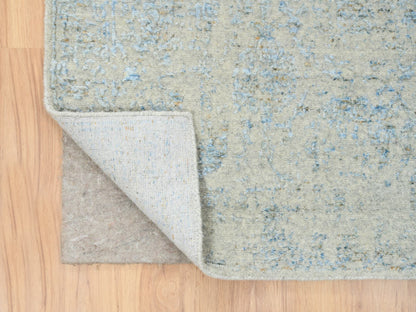 Blue 2'6" x 12'0" Transitional Handloom Wool/Silk Rug - Sku: O064555