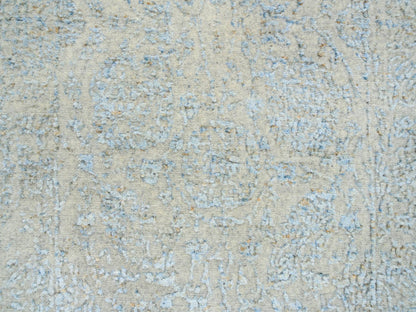 Blue 2'6" x 12'0" Transitional Handloom Wool/Silk Rug - Sku: O064555