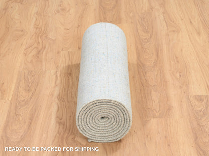 Blue 2'6" x 12'0" Transitional Handloom Wool/Silk Rug - Sku: O064555