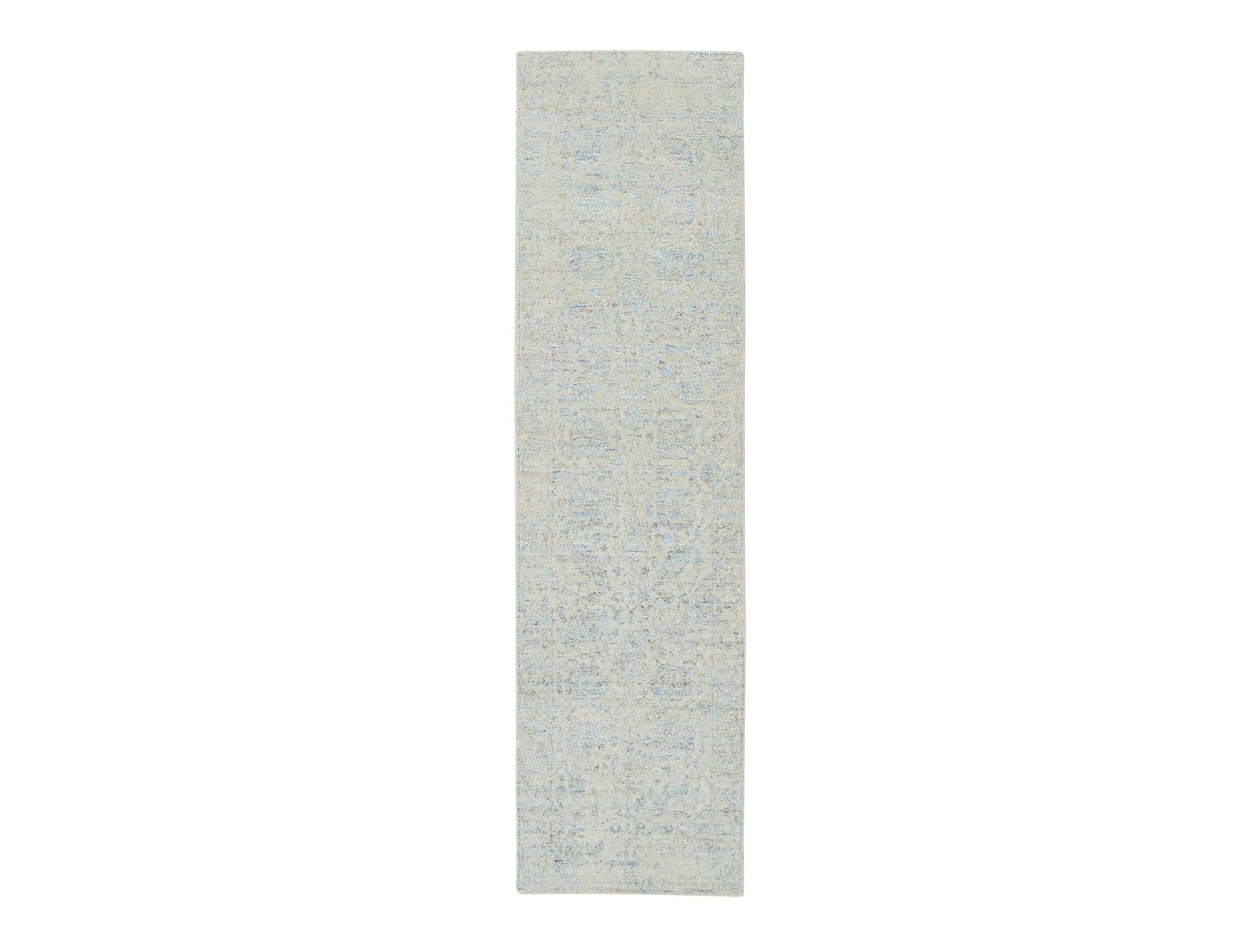 Tabriz Transitional hand-knotted wool/silk runner in Blue, 2'8" x 10' — SKU O064556