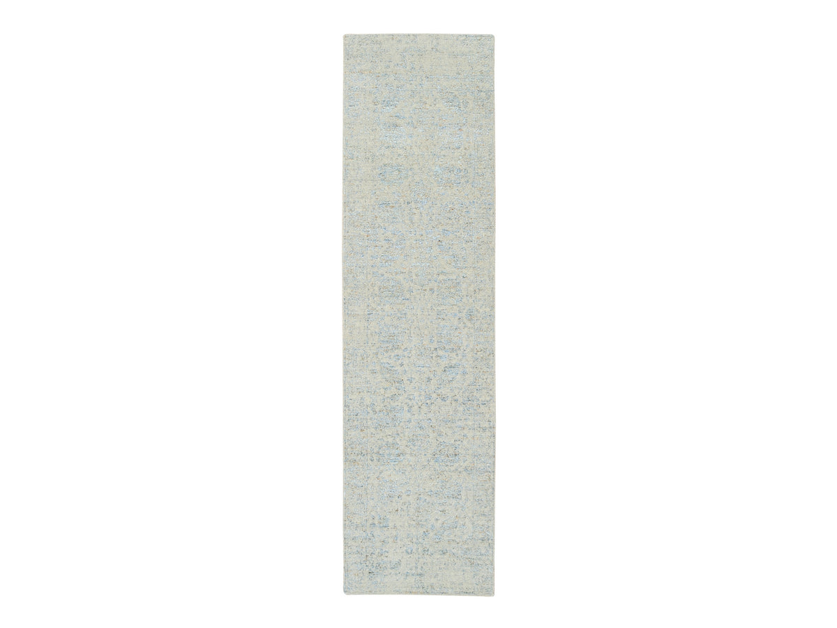 Tabriz Transitional hand-knotted wool/silk runner in Blue, 2'8" x 10' — SKU O064556