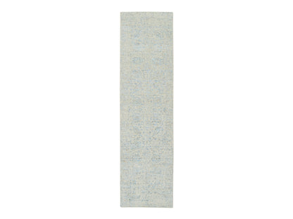 Tabriz Transitional hand-knotted wool/silk runner in Blue, 2'8" x 10' — SKU O064556