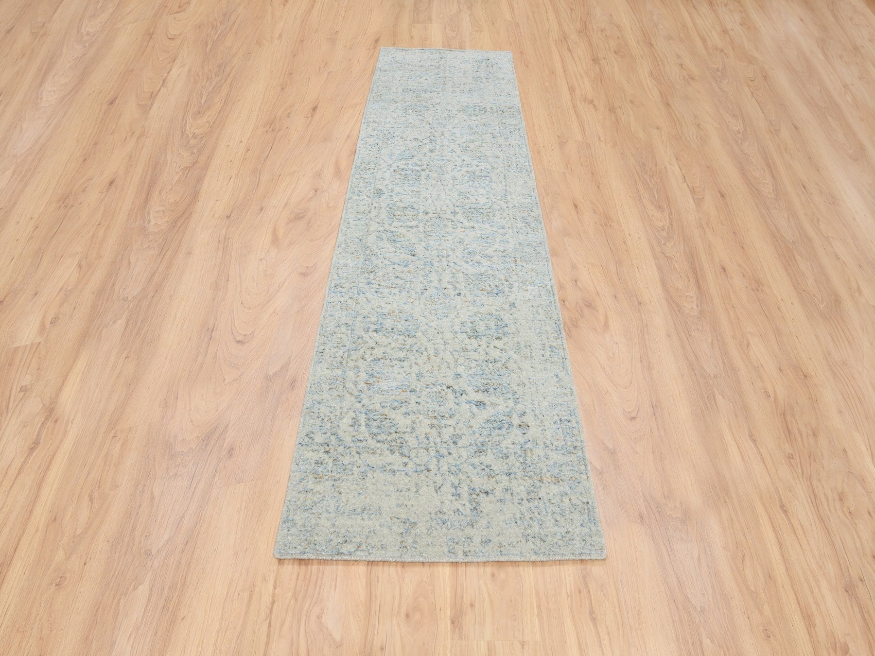 Blue 2'8" x 10'0" Transitional Handloom Wool/Silk Rug - Sku: O064556