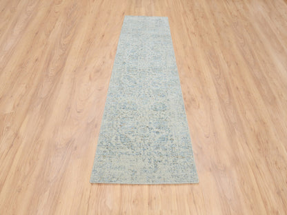 Blue 2'8" x 10'0" Transitional Handloom Wool/Silk Rug - Sku: O064556