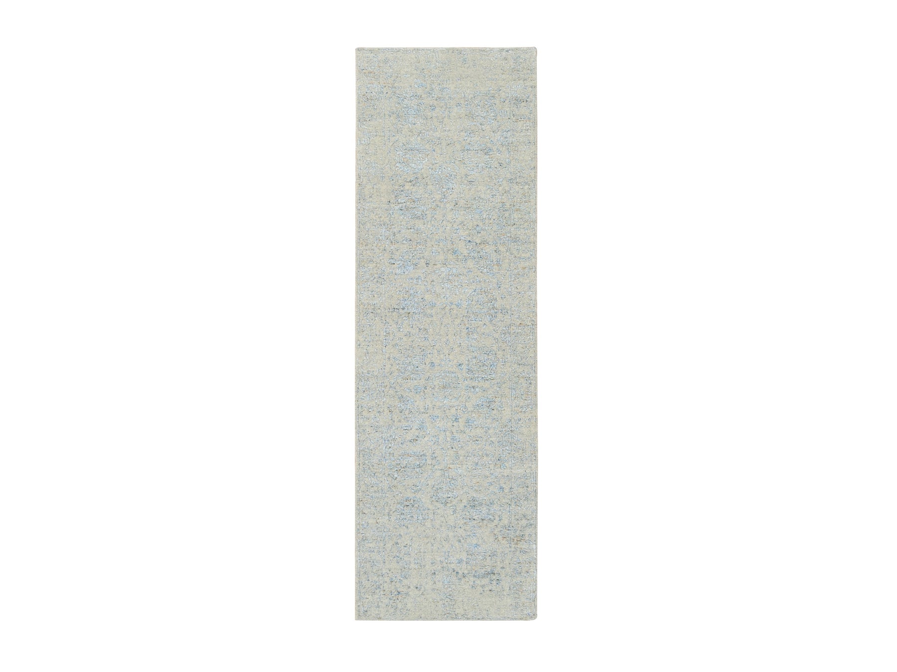 Tabriz Transitional hand-knotted wool/silk runner in Blue, 2'6" x 8' — SKU O064558