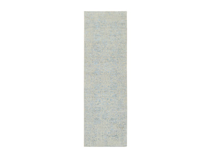 Blue 2'6" x 8'0" Transitional Handloom Wool/Silk Rug - Sku: O064558