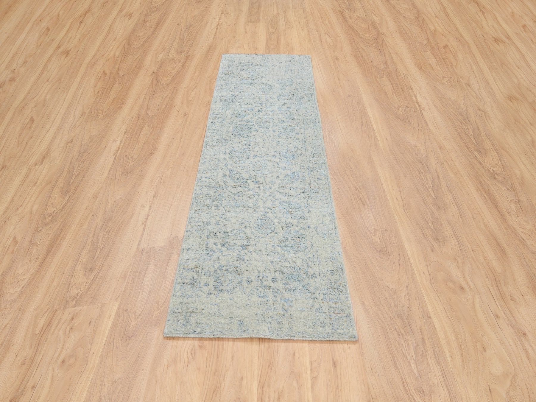 Tabriz Transitional hand-knotted wool/silk runner in Blue, 2'6" x 8' — SKU O064558 (view 2)