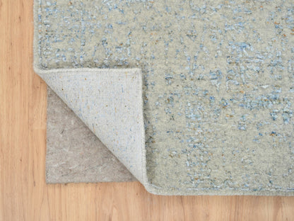 Blue 2'6" x 8'0" Transitional Handloom Wool/Silk Rug - Sku: O064558