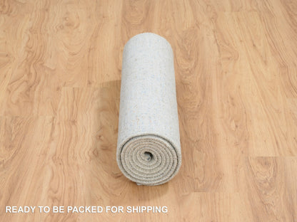 Blue 2'6" x 8'0" Transitional Handloom Wool/Silk Rug - Sku: O064558