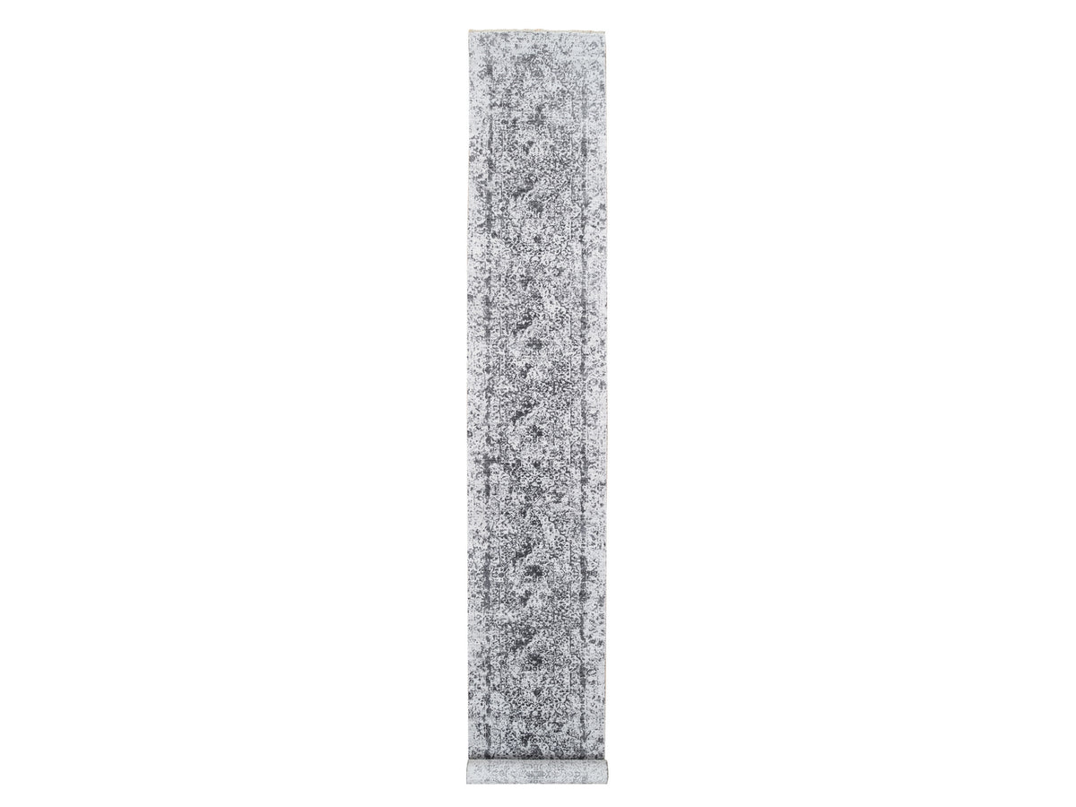 Transitional hand-knotted wool/silk runner in Gray, 2'7" x 18'1" — SKU O064559