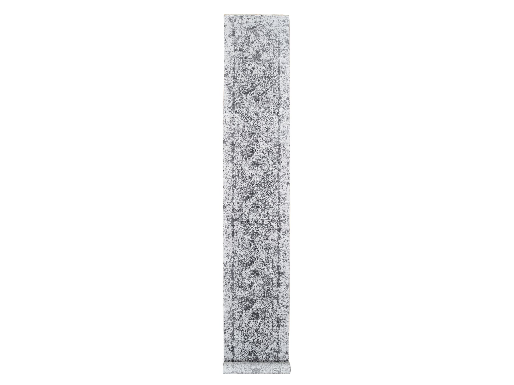 Transitional hand-knotted wool/silk runner in Gray, 2'7" x 18'1" — SKU O064559
