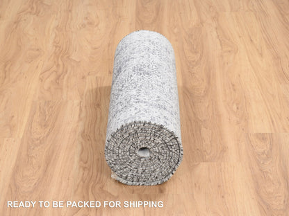 Transitional hand-knotted wool/silk runner in Gray, 2'7" x 18'1" — SKU O064559 (view 6)