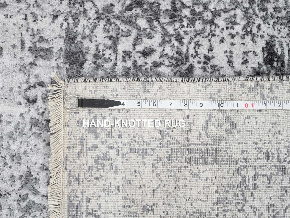 Transitional hand-knotted wool/silk runner in Gray, 2'7" x 18'1" — SKU O064559 (view 8)