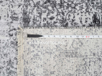 Transitional hand-knotted wool/silk runner in Gray, 2'7" x 18'1" — SKU O064559 (view 8)