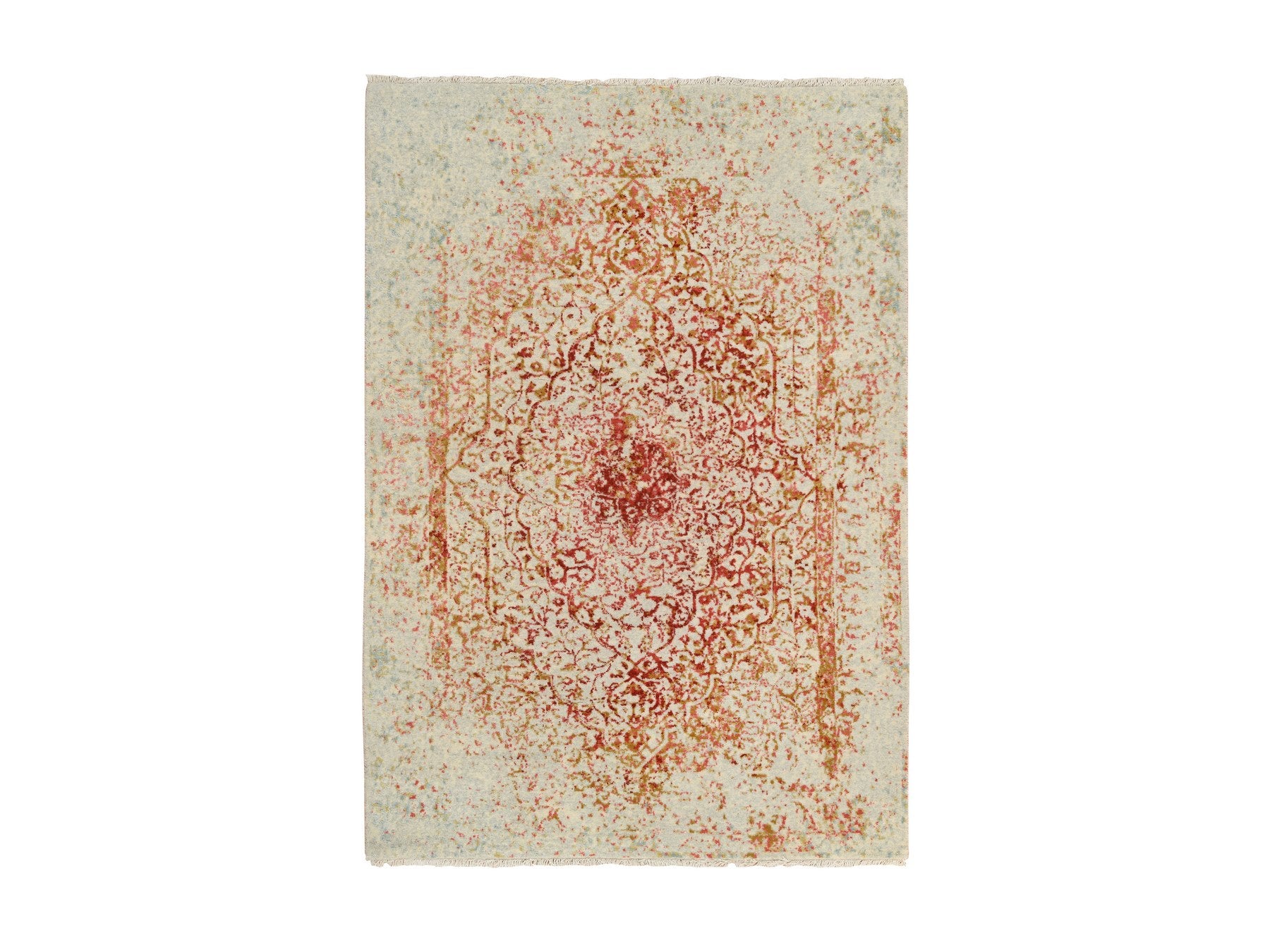 Modern / Contemporary hand-knotted wool/silk rug in Pink, 4'2" x 6' — SKU O064561