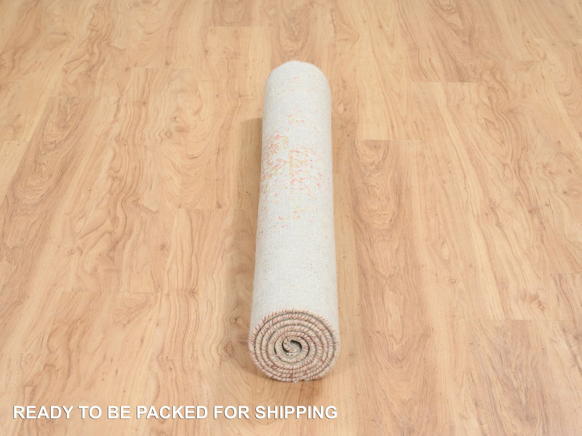 Modern / Contemporary hand-knotted wool/silk rug in Pink, 4'2" x 6' — SKU O064561 (view 6)