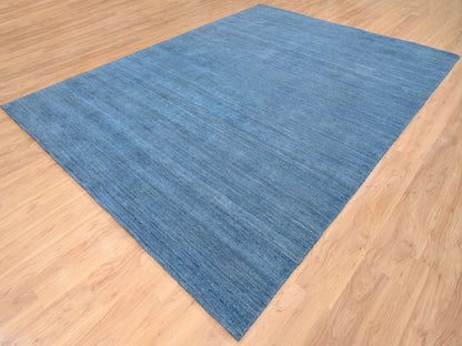 Blue 9'0" x 11'10" Modern and Contemporary Handloom Wool Rug - Sku: O064573