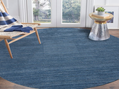 Blue 8'0" x 8'0" Modern and Contemporary Handloom Wool Rug - Sku: O064577