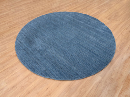 Blue 8'0" x 8'0" Modern and Contemporary Handloom Wool Rug - Sku: O064577