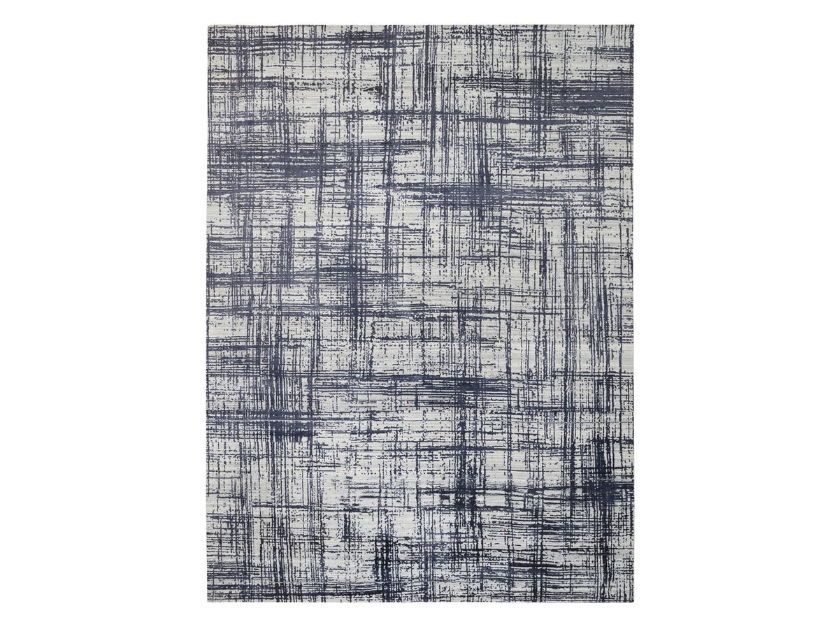 Modern / Contemporary hand-knotted wool/silk rug in Black, 10' x 13'9" — SKU O064595