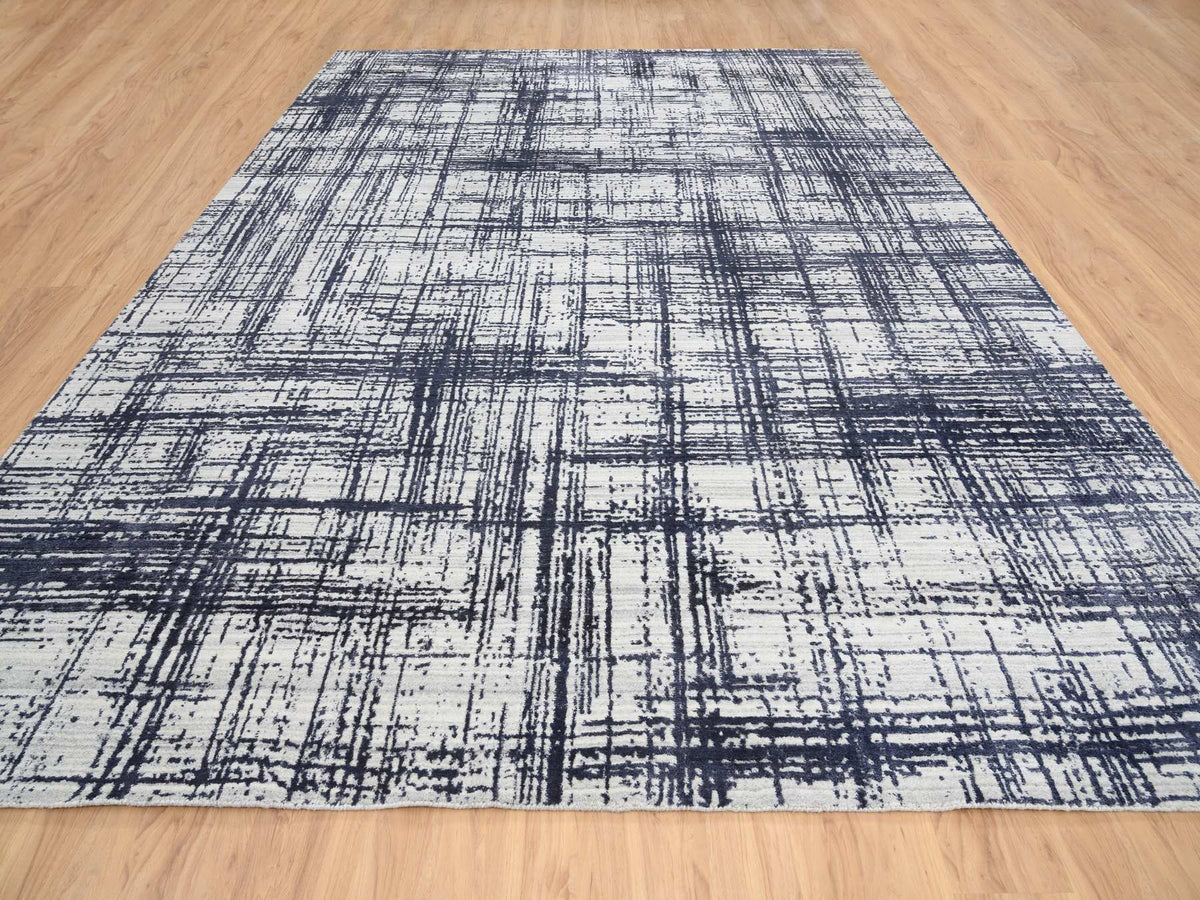 Modern / Contemporary hand-knotted wool/silk rug in Black, 10' x 13'9" — SKU O064595 (view 2)