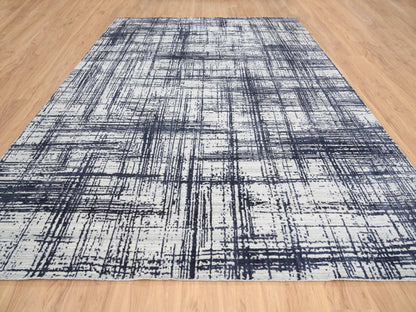 Black 10'0" x 13'9" Modern and Contemporary Handloom Wool/Silk Rug - Sku: O064595