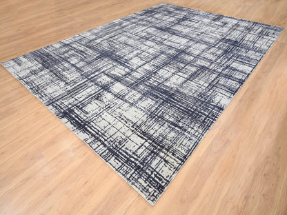 Black 10'0" x 13'9" Modern and Contemporary Handloom Wool/Silk Rug - Sku: O064595