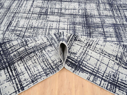 Black 10'0" x 13'9" Modern and Contemporary Handloom Wool/Silk Rug - Sku: O064595