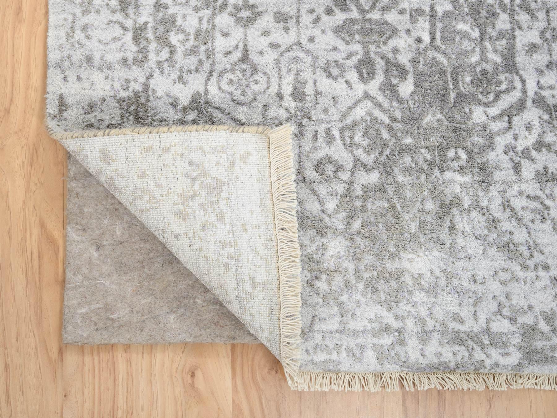 Transitional hand-knotted wool/silk runner in Gray, 2'6" x 8' — SKU O064600 (view 3)