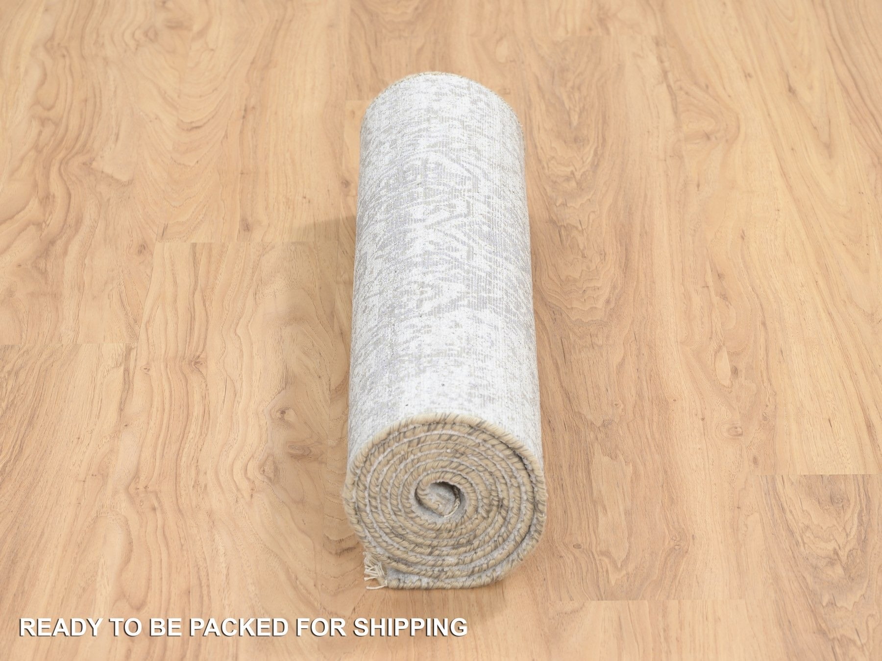 Transitional hand-knotted wool/silk runner in Gray, 2'6" x 8' — SKU O064600 (view 6)