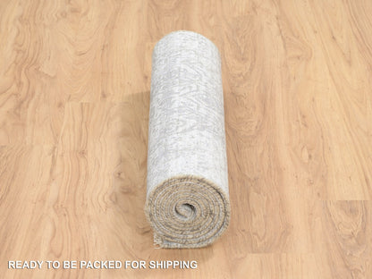 Transitional hand-knotted wool/silk runner in Gray, 2'6" x 8' — SKU O064600 (view 6)