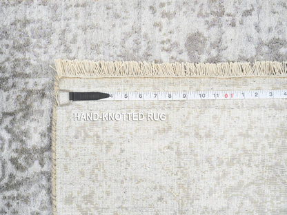 Transitional hand-knotted wool/silk runner in Gray, 2'6" x 8' — SKU O064600 (view 8)