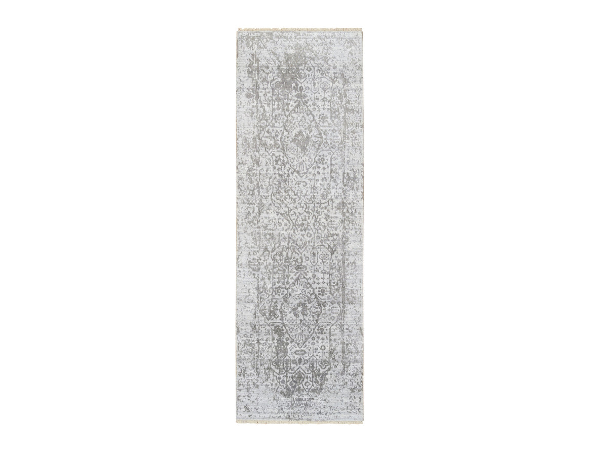 Transitional hand-knotted wool/silk runner in Gray, 2'6" x 7'10" — SKU O064603