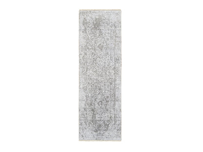 Transitional hand-knotted wool/silk runner in Gray, 2'6" x 7'10" — SKU O064603